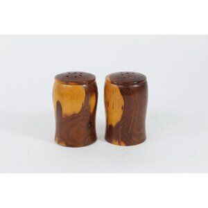 Hand Turned Wood Salt And Pepper Shakers Set Vintage Cedar Swirl Grain Kitchen T